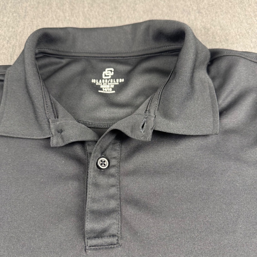 Class Club Boys Polo Shirt Black Modern Fit Performance Sz 14/16 L Short Sleeve